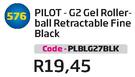 Pilot-G2 Gel Roller-Ball Retractable Fine Black(PLBLG27BLK)-Each
