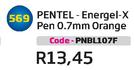 Pentel-Energel-X Pen 0.7mm Orange(PNBL107F)-Each