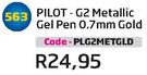 Pilot-G2 Metallic Gel Pen 0.7mm Gold(PLG2METGLD)-Each
