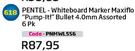 Pentel-Whiteboard Marker Maxiflo"Pump-It!" Buller 4.0mm Assorted 6 PK(PNMWL5S6)-Each