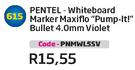 Pentel-Whiteboard Marker Maxiflo"Pump-It!" Buller 4.0mm Violet(PNMWL5SV)-Each