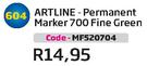 Artline-Permanent Marker 700 Fine Green(MF520704)-Each