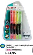 Parrot-Liquid Ink Highlighters Carded 4PK(PPPH0403A)-Each