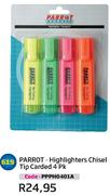 Parrot-Highlighters Chisel Tip Carded 4 PK(PPPH0401A)-Each
