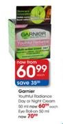 Garnier Youthful Radiance Day or Night Cream-50ml each