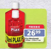 Plax Mouthwash-500ml + 250ml Free