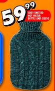 Grey Knitted Hot Water Bottle And Sleeve