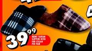 Mens' Tartan Slippers With Fur Collar-Per Pair