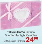 Clicks Home Set of 6 Scented Tealight Candles with Glass Holder