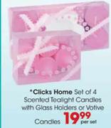 Clicks Home Set of 4 Scented Tealight Candles with Glass Holders or Votive Candles-Per Set