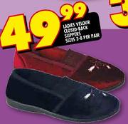 Ladies Velour Closed-Back Slippers-Sizes (3-8) Per Pair