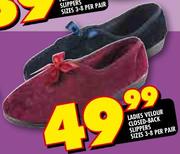 Ladies Velour Closed-Back Slippers-Sizes (3-8) Per Pair