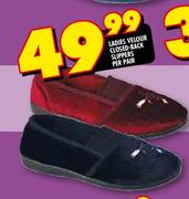 Ladies Velour Closed Back Slippers-Per Pair