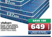Vitafoam 137cm Erica Single Or Double Foam Mattress Each