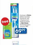 Clicks battery operated Toothbrush With 2 Replacment Heads
