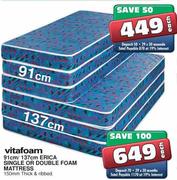Vitafoam 137cm Erica Single or Double Foam Mattress-each