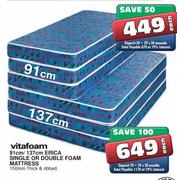 Vitafoam 91cm Erica Single or Double Foam Mattress-each
