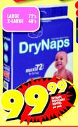 Drynaps Disposable Nappies Large-72's,X-Large-48's