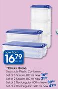 Clicks Home Stackable Plastic Containers Set Of 2 Rectangular-800ml Per Set
