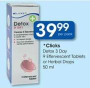 Clicks Detox 3 Day Effervescent Tablets-9's Or Herbal Drops-50ml-Per Pack-