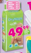 Drynaps Disposable Nappies Small-46's/Medium-36's/Large-30's/X-Large-28's Per Pack