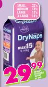 Drynaps Disposable Nappies Small-23's/Medium-18's/Large-15's/X-Large-14's Per Pack