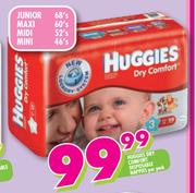 Huggies Dry Comfort Disposable Nappies Junior-68's/Maxi-60's/Midi-52's/Mini-46's Per Pack