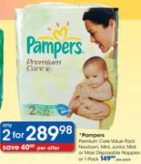 Pampers Premium Care Value Pack Newborn, Mini, Junior, Midi Or Maxi Disposable Nappies-Per Pack