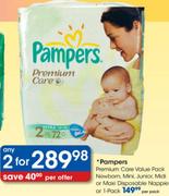Pampers Premium Care Value Pack Newborn, Mini, Junior, Midi Or Maxi Disposable Nappies-Per 2's Pack