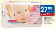 Johnson's 80 Baby Wipes Scented Or Unscented-Per Pack