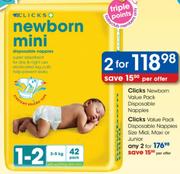 Clicks Newborn Value Pack Disposable Nappies-2's