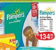 Pampers Active Jumbo Packs-82/94/70/62/58/54 per pack