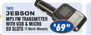 Jebson MP3 FM Transmitter With USB & Micro SD Slots-T843C