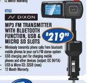 Dixon MP3 FM Transmitter With Bluetooth Function,USB & Micro SD Slots