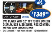 Dixon DVD Player With 3.5" TFT Touch Screen Display,USB & SD Slots,RDS Control And Fold Down Dectach
