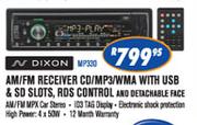 Dixon AM/FM Receiver CD/MP3/WMA With USB & SD Slots,RDS Control And Detachable Face