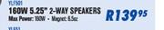 Jebson Car Speakers 160W 5.25" 2-Way Speakers