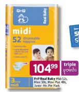 PnP Real Baby Midi-52's/Maxi-50's/Maxi Plus-48's/Junior-46's Per Pack
