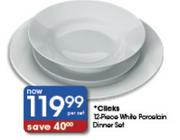 Clicks White Parcelain Dinner Set-12Pcs.