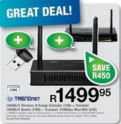 Trendnet 300Mb/S Wireless N Range Extender + Trendnet 300Mb/S Router + Trendnet 150Mbps Mini WiFi