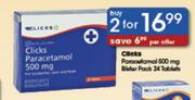 Clicks Paracetamol 500mg Blister Pack Tablets-2 x 24's