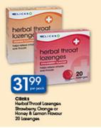 Clicks Herbal Throat Lozenges Strawberry,Orange Or Honey & Lemon Flavour 20 Lozenges-Per Pack