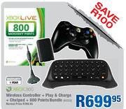 XBOX 360 Wireless Controller + Play & Charge + Chatpad + 800 Points Bundle
