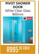 Pivot Shower Door White Clear Glass 900mm-Each