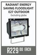 Radiant Energy Saving Floodlight E27 Outdoor Excluding Globe-Each