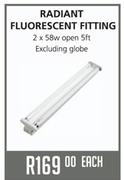 Radiant Fluorescent Fitting 2x58W Open 5ft Excluding Globe-Each
