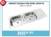 Kwikot Double End Bowl Drop In(1200x435mm)-Each