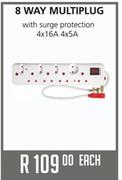 8 Way Multiplug With Surge Protection(4x16A 4x5A)-Each