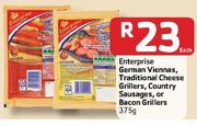 Enterprise German Viennas, Traditional Cheese Grillers, Country Sausages,Or Bacon Grillers-375g 