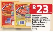 Enterprise German Viennas, Traditional Cheese Grillers, Country Sausages,Or Bacon Grillers-375g Each